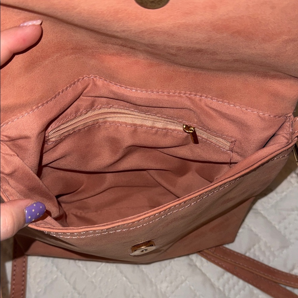 Leather Crossbody Bag in Coral Tan - Picture 6 of 11